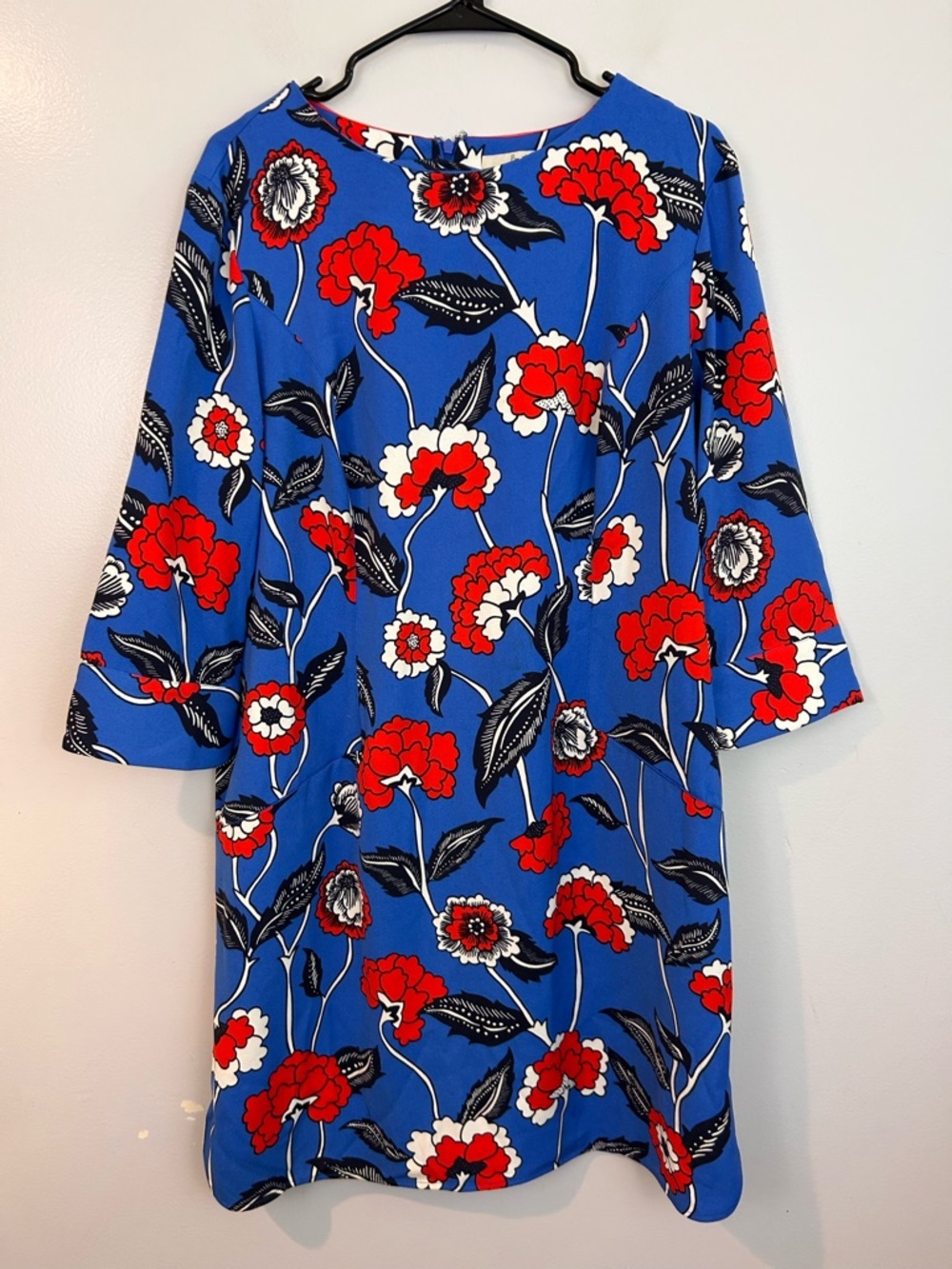 Boden Isabelle Red White Blue Floral 3/4 Sleeve Mini Sheath Dress Size 14